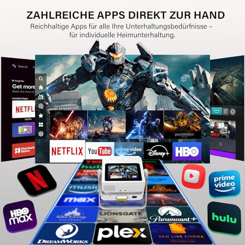 Proyector Inteligente Compatible 4K, Videoproyector Full HD 1080P con Pantalla Táctil, Doble Pantalla, 1200 ANSI, Enfoque Automático, WiFi 6 Bluetooth, 1000+ Apps, para Cine en Casa Dormitorio Camping