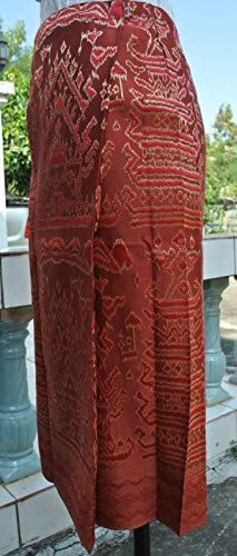 Red Gold Lao Laos Laotian Tradition Silk Wrap Sarong Skirt US Size 8 SSK28