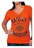 Harley-Davidson Women's H-D Vintage V-Neck Short Sleeve Tee, Vermilion Orange