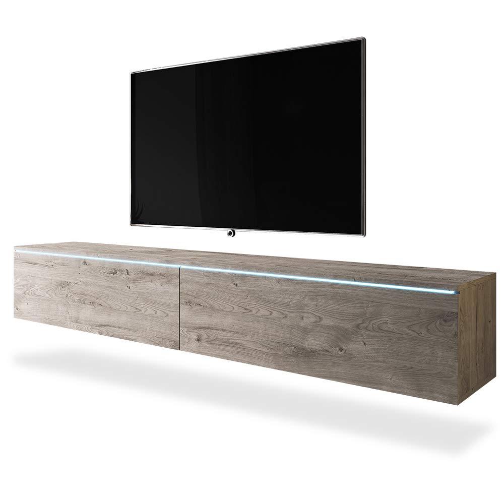Selsey-Kane-Mueble-TV-FlotanteMesa-TVMueble-para-SalonMueble-TV-Suspendido-180-cm-con-LED-Roble-Gris