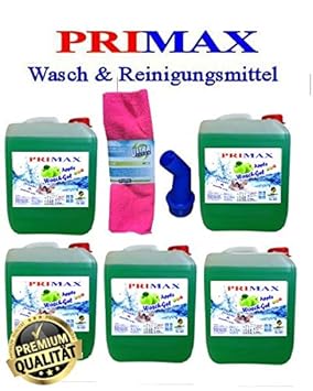 5 x 5 Liter Primax Flüssigwaschmittel Apfelduft mit Ausgießer und Tuch Waschgel Waschmittel Waschpulver