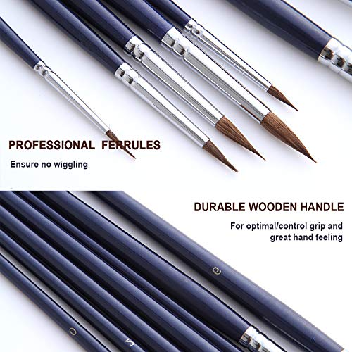 Artist Round Watercolor Detail Paint Brushes Natural Hair 7pcs for Watercolors, Acrylics, Inks, Gouache, Oil and Tempera