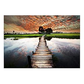 Old Wooden Bridge Leads into Beautiful Sunset - Landscape - Wall Mural, Removable Sticker, Home Decor - 66x96 inches