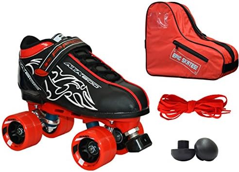 New! Customized Pacer Black ATA-600 Quad Roller Speed Skate 4pc. Bundle w/ Red Dart Wheels, Bag, Toe Plugs &amp; Laces! (Mens 11)
