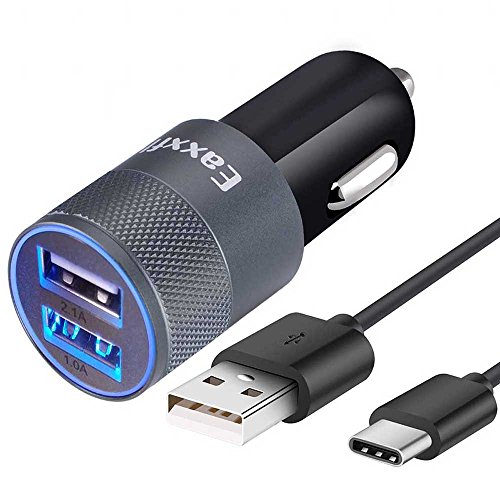USB Type C Car Charger, Eaxxfly 2-Port 3.1A USB Car Charger for Google Pixel/Pixel XL/2/2 XL,Moto Z/Z Droid/Z Play Droid/Z Force,Samsung S8,S8 Plus,with 3.3ft Type C to Type A Cable