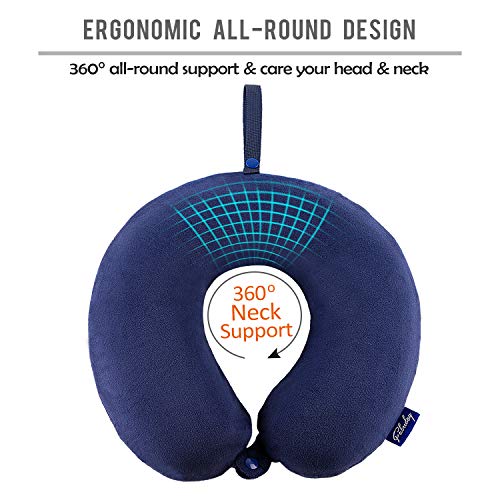 Fabuday Travel Pillow Memory Foam Head Neck Support Pillow for Airplane, Car, Office, with Attachable Snap Strap Soft Washable Cover