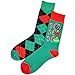 TeeHee Christmas Holiday Fun Crew Socks for Men 2-Pairs Christmas Candy Cane Argyle Red Green Black
