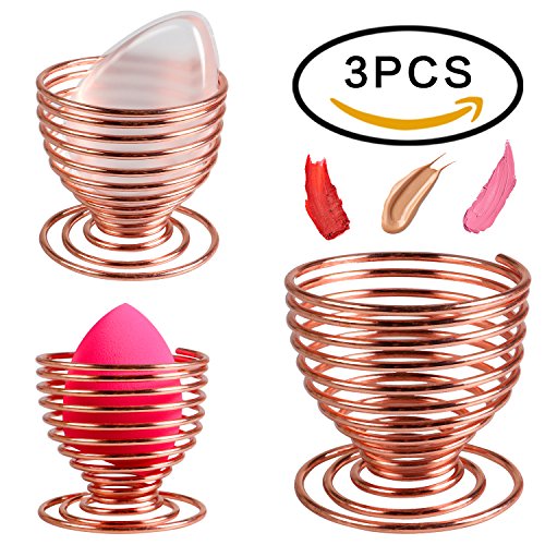 Beauty Blender Holder 3 Pack BTArtbox Stainless Makeup Egg Sponge Holder For Silicone Makeup Sponge Drying (Rose Gold)