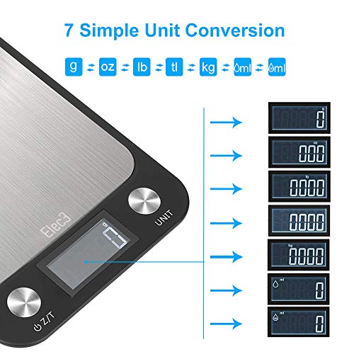 Digital Kitchen Food Scale, Elec3 Kitchen Weight Scales for Cooking & Baking, Ultra Slim/Multifunctional/Tare Function Measuring Scales- 22lb/10kg Capacity, 0.04oz/1g(Batteries Included)