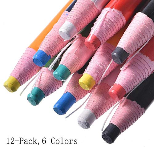 12-Pack Fabric Mark Chalk Pencil, Tailor's Chalk for Quilting, Dressmaking and Sewing Marking and Tracing Tools, 6 Color
