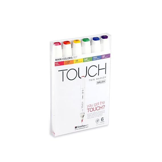 ShinHan : Touch Twin 6 Brush Marker Pen Set : Main Colors