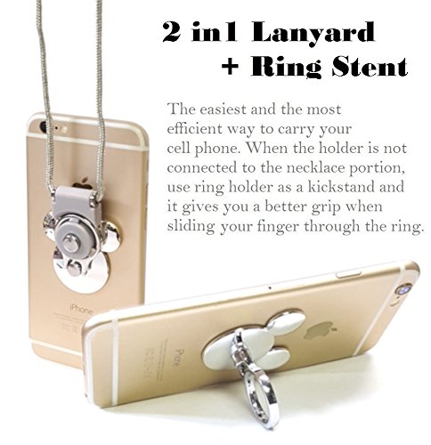 AccessoryHappy Mickey Ear 2 in 1 Phone Lanyard & Ring Stent, Cell Phone Tether Neck Strap Holder Ring Stent Kickstand for iPhone 5 6 6S 7 8 8 Plus Galaxy S7 and Other Mobile Phones (Silver) - Thumbnail 5