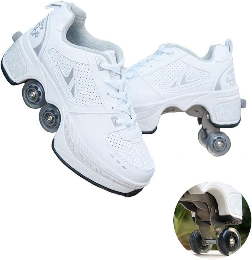NNZZY Four Rounds Dual-Purpose Running Shoes Roller Multifunctional Deformation 2-in-1 Walking Strong Front Brakes Very Stable and Easy to Learn