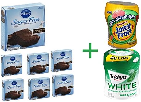 Pillsbury Brownie Mix Chocolate Fudge Sugar Free - 12.35 Oz (Pack of 7) + Fruity Chews Gum Watermelon 1/60 Count + Trident Go Cup Peppermint and Spearmint 1/60 Count(BUNDLE)