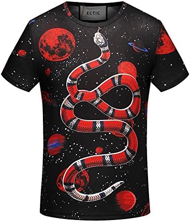 ECTIC 2017 New 3D Red snake Print t shirts Men O-Neck T-Shirt Tops (M)