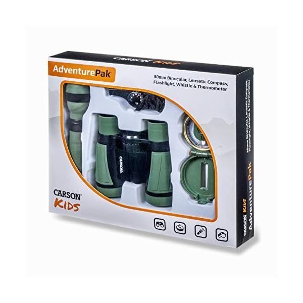 Carson HU-401 AdventurePak Outdoor-Entdeckerset für Kinder mit Fernglas, Kompass, Taschenlampe, Signalpfeife, Thermometer