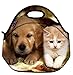 icolor Cute Dog & Cat Thermal Neoprene Waterproof Kids Insulated Lunch Portable Carry Tote Picnic Storage Bag Lunch box Food Bag Gourmet Handbag For School work Office FLB-001