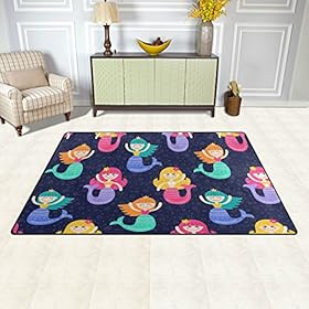 Yochoice Non-Slip Area Rugs Home Decor, Hipster Colorful Cute Mermaid Girls Floor Mat Living Room Bedroom Carpets… 51u%2BM6Z0wkL