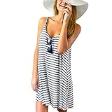 Sunward Women Sleeveless Striped Loose Mini Dress Beach Casual Sundress