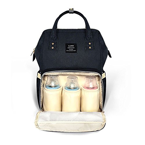 Wide Open Designed Baby Diaper Bag Backpack with Insulated Bottle Pockets, Travel Backpack Nappy Bags, Waterproof Material, Multi-Function 11 Pockets, Large Capacity, Stylish and Durable (Black) - Thumbnail 2