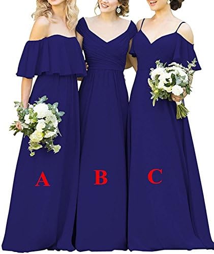Yilisclothing Women's Ruffles Chiffon Floor Length Bridesmaid Dresses Elegant Off The Shoulder Wedding Evening Gowns Royal Blue-b US12