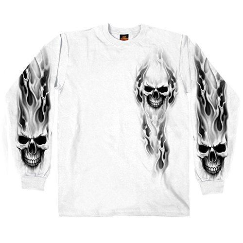 Hot Leathers Men's Ghost Skull Long Sleeve Shirt (White, Large)