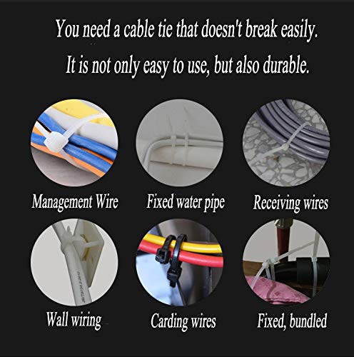 Cable Zip Ties Heavy Duty 8 Inch, Ultra Strong Plastic Wire Ties, 100 Pieces, Nylon Tie Wraps with 0.2 Inch Width in Black & White, Indoor and Outdoor UV Resistant (8")
