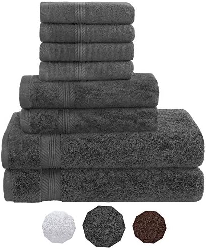 Premium Hotel Quality, 8 Piece Bathroom Towel Set; 2 Bath Towels, 2 Hand Towels, and 4 Washcloths - 100% Ringspun Cotton, Ultra Softness & Absorbency by American Bath Towels, Dark Grey