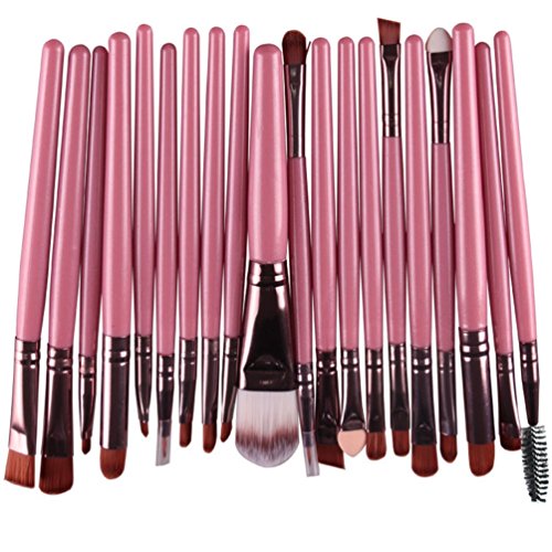 MELADYPro 20pcs Multi-function Cosmetic Powder Foundation Eyeshadow Eyeliner Lip Makeup Brushes Sets (Pink-Coffee)