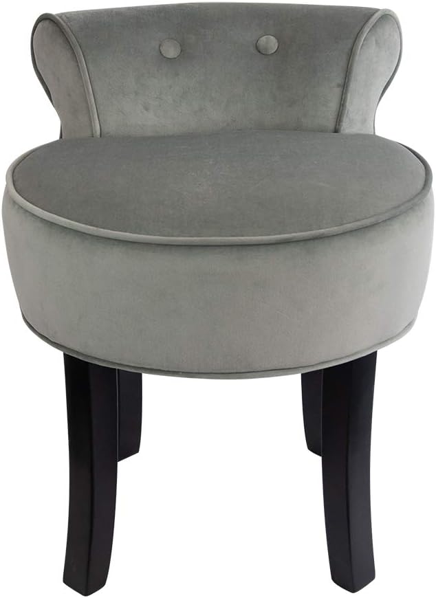 profurni Backrest Vintage Makeup Stool Shabby Chic Padded Stool Dressing Stool Nail Stool Ergonomic Chair Rubber Wood Leg High Elastic Sponge Velvet Bedroom Chair (Grey 1)
