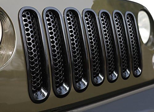 DIYTuning Glossy Black Mesh Grill Mesh Grill Insert for Jeep Wrangler JK JKU Unlimited Rubicon Sahara X Off Road Sport Exterior Accessories Parts 2007-2015