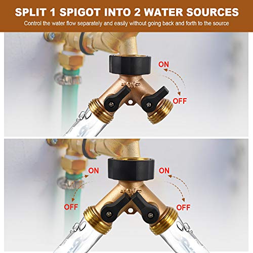 OneBom Hose Splitter 3/4 Inch, Solid Brass Pipe Connector,Garden Hose Distributor Heavy Duty (2 Way)