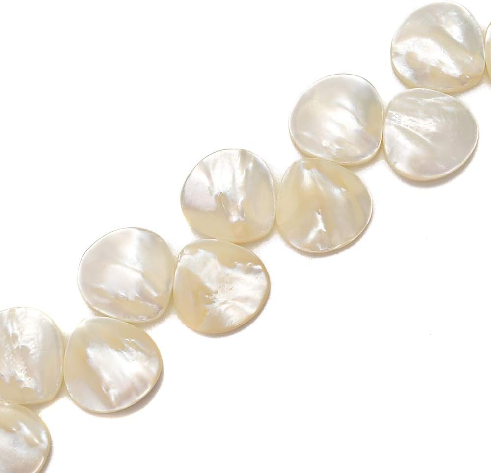 PLTbeads Natural Mother of Pearl 16mm Teardrop Approx 15 Inch 36pcs Shell Pearl Loose Beads for Jewelry Making(Beige Color)