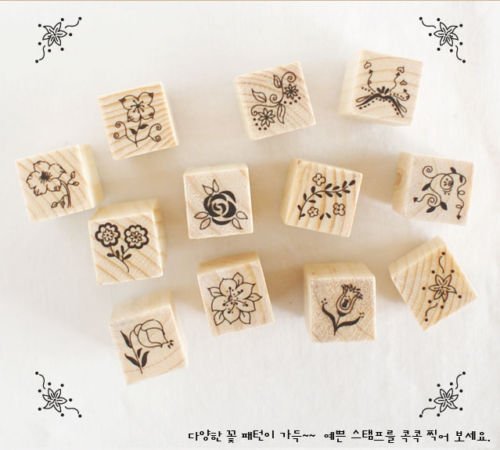 Shopline 12 Pieces Vintage Stamps, Wooden Rubber Stamps with Flower Lace for Letters Diary Craft Scrapbooking