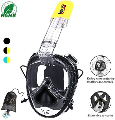 Kingswell Snorkel Mask Full Face Dry Top Set With Compatible GoPro Snorkeing Mask 180° Panoramic View Anti-fog & Anti-leak With Earplugs for Adults & Kids(Age above 12)-Blackyellow