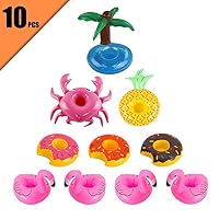 Ferdira 10 Pack Inflatable Drink Holder-Fruit Flamingo Doughnut Palm Trees Crab Inflatable Pool Cup Holders Coasters Supply for Pool Party Water Fun