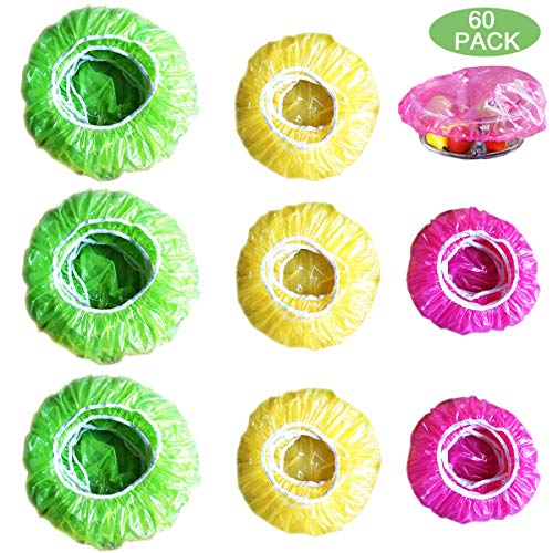 60 Pcs Elastic Food Storage Covers Reusable Bowl Covers Plastic Covers for Outdoor Picnic 3 Different sizes (60)