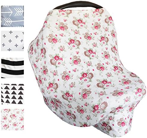Stretchy Nursing Cover – Multi Use Baby Car Seat Canopy, Shopping Cart Cover, Stroller Canopy, Breastfeeding Scarf, Infinity Stretchy Shawl (Floral)