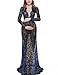 Saslax Women's Deep V-Neck Long Sleeve Lace See-through Wedding Maxi Dress,Blue,X-Large