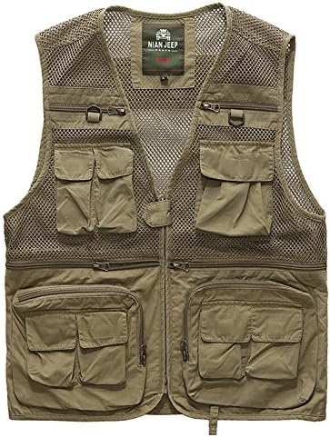Cccken Men's Outdoor Field Mesh Climbing Fishing Travel Air Vest(Khaki US L=Asia 2XL)