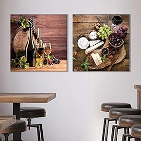 Canvas Wall Art Wine & Fruits Painting Artwork for Home Prints Framed - 12"x12" x 2 Panels
