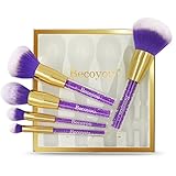 Becoyou Professional Makeup Brush Set, 5 Pieces Cosmetic Brushes Kit with Rhinestone Acrylic Smooth Handle for Blending Power Foundation Eyebrow Blush Concealer, Purple