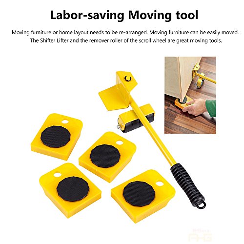 Furniture Transport Tools Furniture Lifter Furniture Move Tools Set with 4 Corner Remover Rollers and 1 Wheeled Bar Furniture Movers Lifter Easy to Redesign and Rearrange Living Space (Yellow)