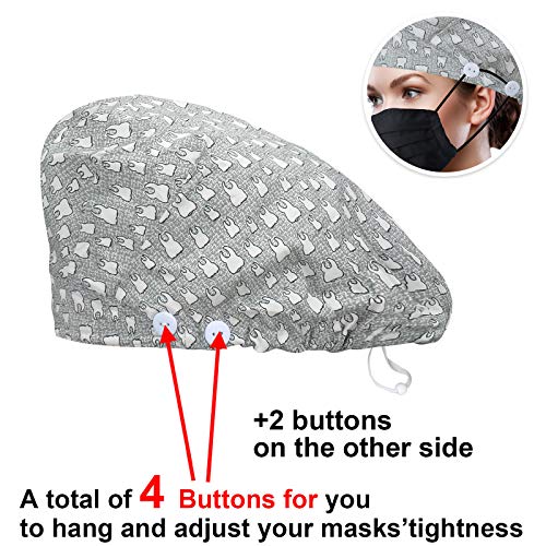 1 Bouffant+Button+Sweatband+Adjustable+Working