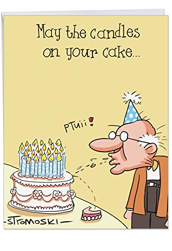 Big Happy Birthday Card With Envelope 8.5 x 11 Inch - Humorous 'Gray Pubes' Funny Card - Old Guy Blows Dentures On His Birthday Cake - Happy Bday Greeting Card J1377 (Best Face Products For 40 Year Old Woman)