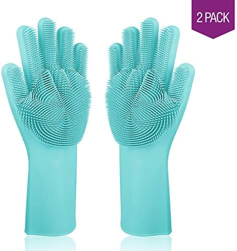 LuxxHome- Magic Saksak Silicone Dishwashing and Cleaning Gloves, Heat Resistant, Built-in Scrubbing Fibers, Kitchen Gloves, Multi-Use, Dishwashing, Bathroom, Carwash, 2 Gloves- Mint Green