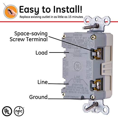 GE GFCI In-Wall Power Outlet, 15A with LED Indicator, Light Almond - Image 3