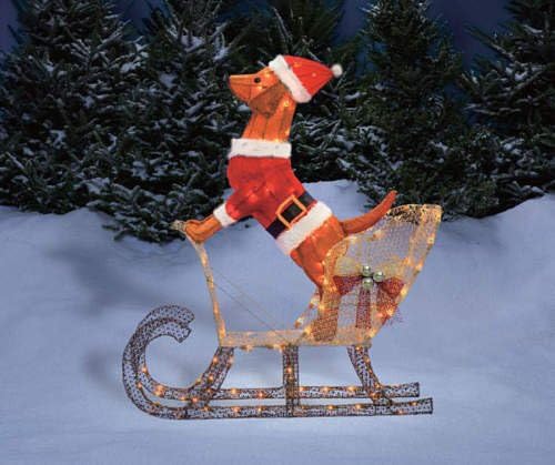 Amazon Com Santa Dog Riding In Sleigh Sculpture Outdoor Christmas