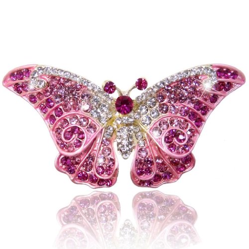 EVER FAITH Women's Austrian Crystal Cute Butterfly Insect Brooch Pink Gold-Tone