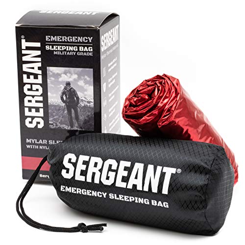 SERGEANT Emergency Sleeping Bag, Extra-Thick, Lightweight, Military Grade. Use as Emergency Bivy Sack, Survival Sleeping Bag, Mylar Emergency Blanket. Perfect for Survival Kits and Go Bags.